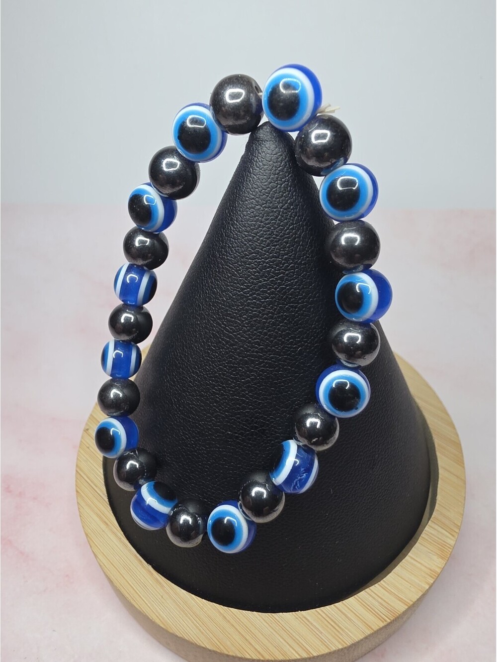 Blue Evil Eye & Black Beaded Protection Stretch Bracelet